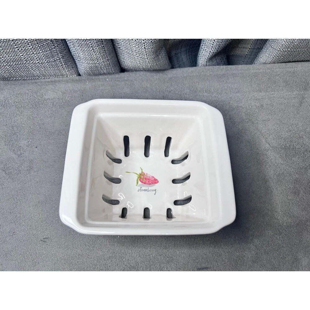 Rae Dunn Artisan Collection Ceramic Organic Strawberry Basket White